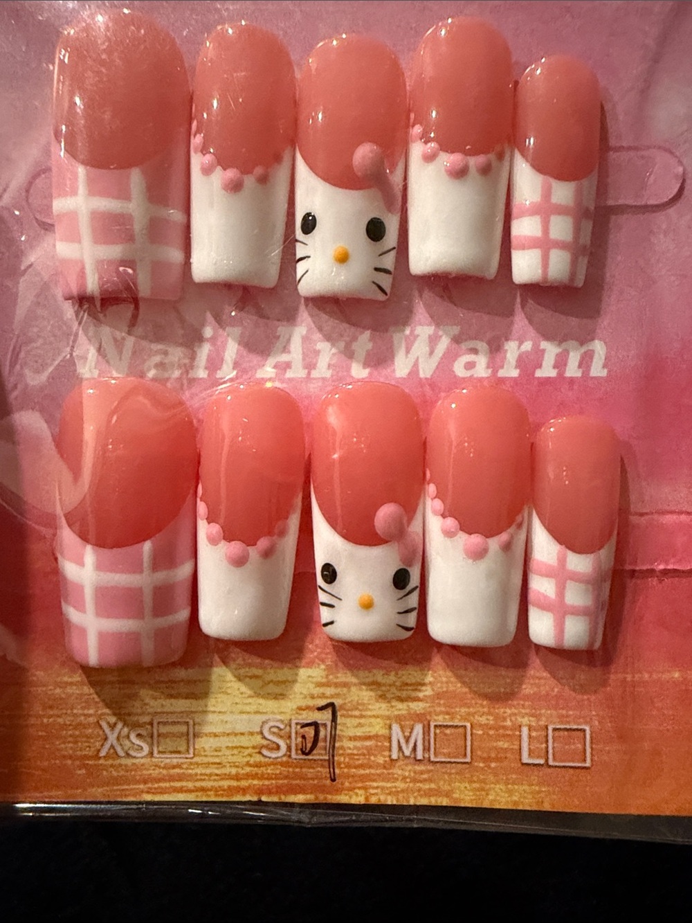 Pink & White Hello Kitty Inspired handmade acrylic Press-On Nails